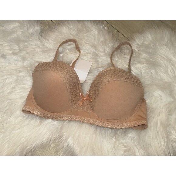 Jezebel J5820 Lace Trim Underwire Contour Bra Lined Womens 34C Beige New - Picture 1 of 6